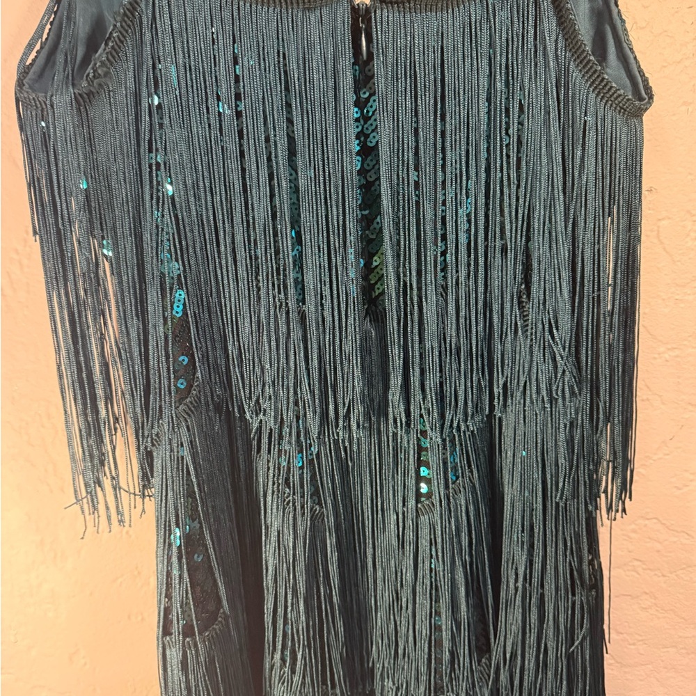 Lulu's Get in the Groove Emerald Green Sequin Fringe Bodycon Dress Size Medium - Picture 10 of 11